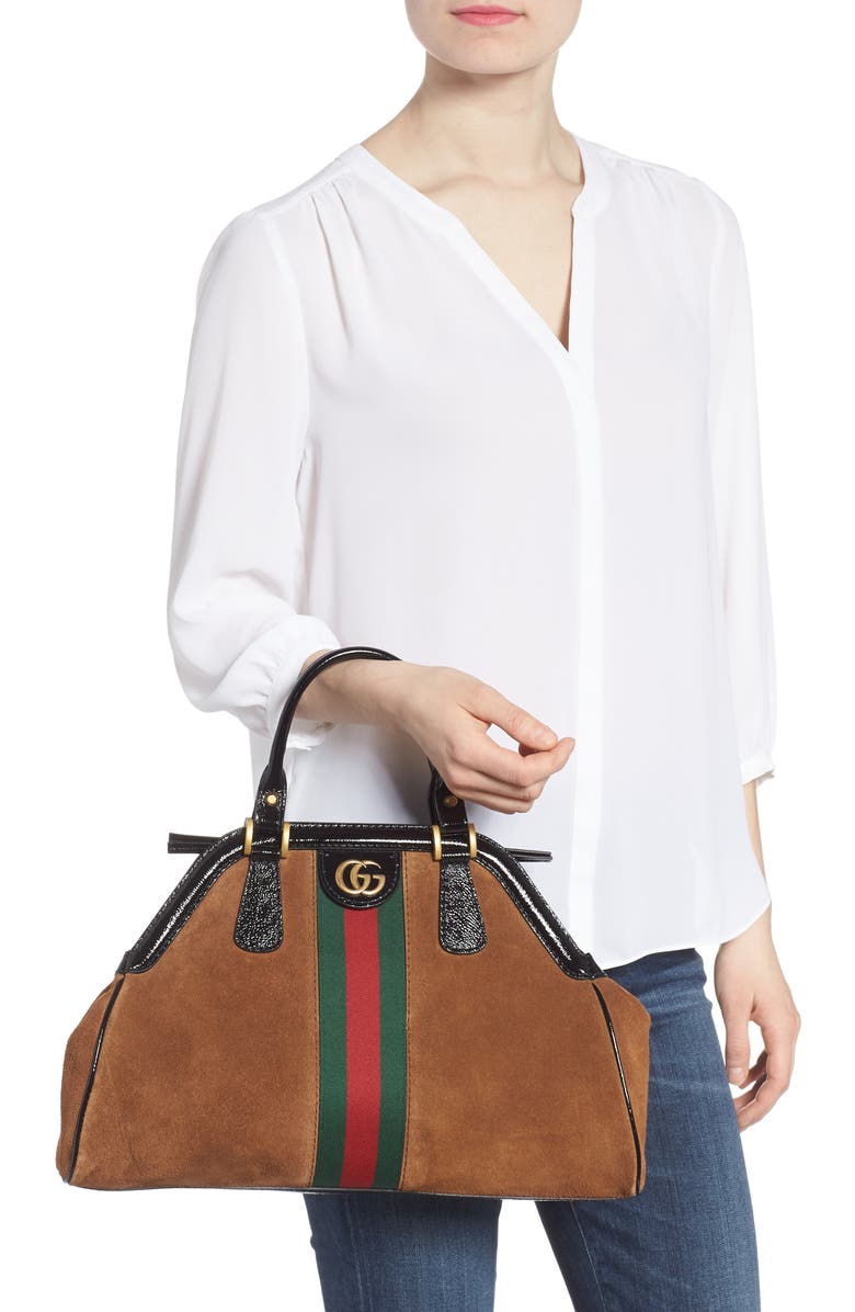 Gucci Medium RE(BELLE) Suede Satchel, Alternate, color,