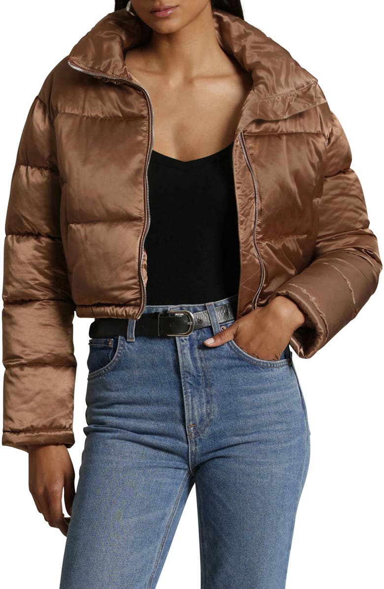 Avec Les Filles Quilted Satin Crop Puffer Jacket, Alternate, color, 
