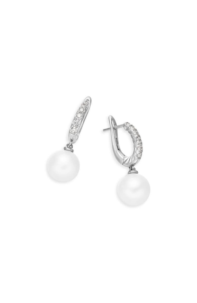 David Yurman Pearl and Pavé Drop Earrings in 18K Yellow Gold with Diamonds, Alternate, color, Sterling Silver