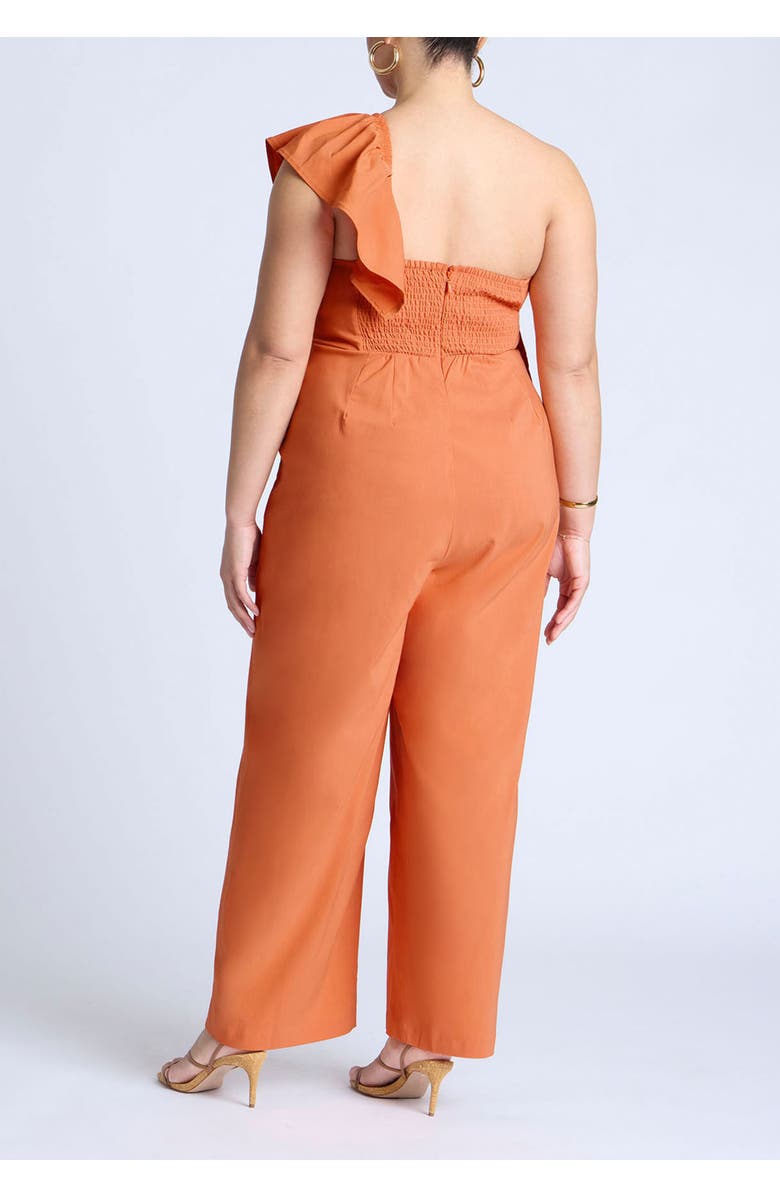 ELOQUII Ruffle Jumpsuit, Alternate, color, Harvest Pumpkin