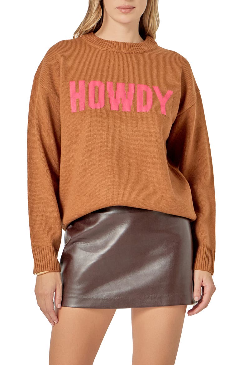 Statement Sweater, Alternate, color, CARAMEL/ PINK