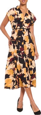 London Times Belted Tea Length Dress