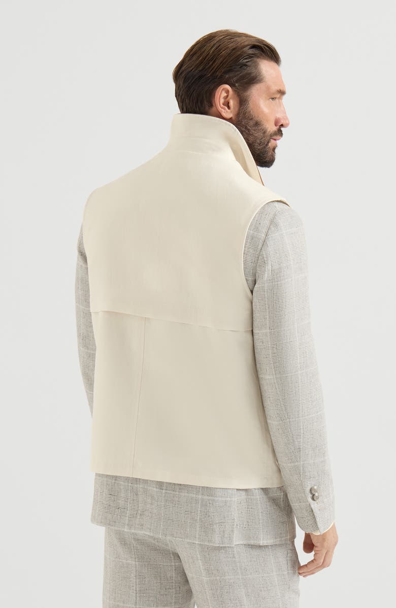 Brunello Cucinelli Cotton and linen canvas vest with suede inserts and hook fastening, Alternate, color, White