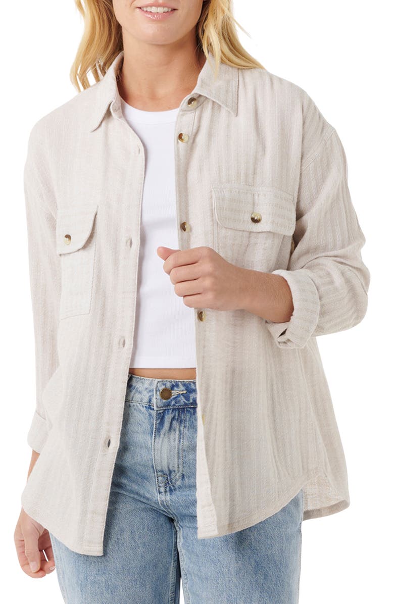 Rip Curl Oceanic Texture Cotton & Linen Shirt Jacket, Main, color, Moonbeam