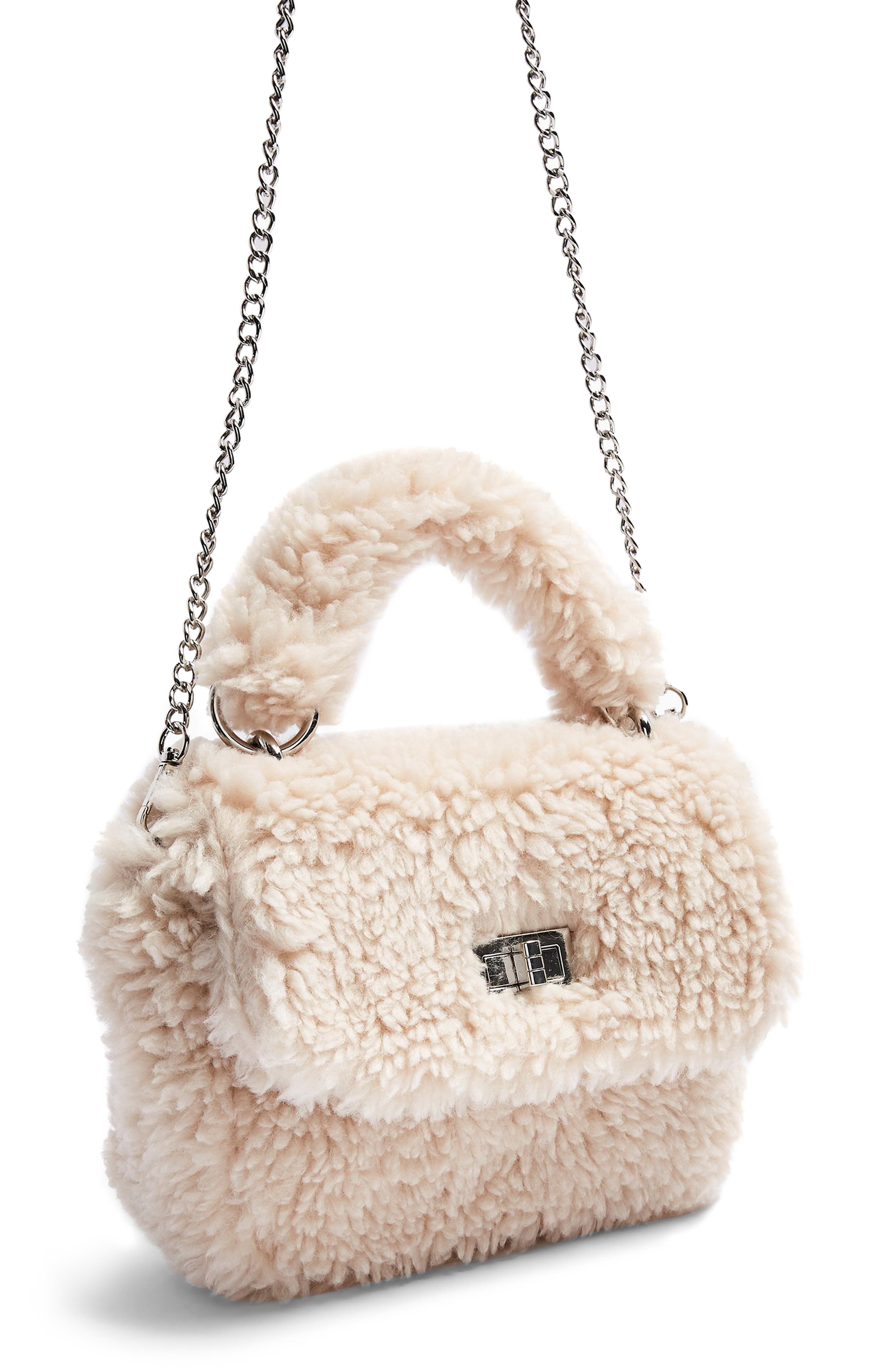 Faux Shearling Shoulder Bag, Alternate, color, CREAM