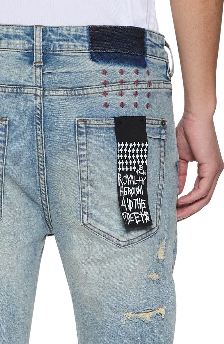 Ksubi Van Winkle Ripped Scatter Skinny Jeans, Alternate, color, Denim