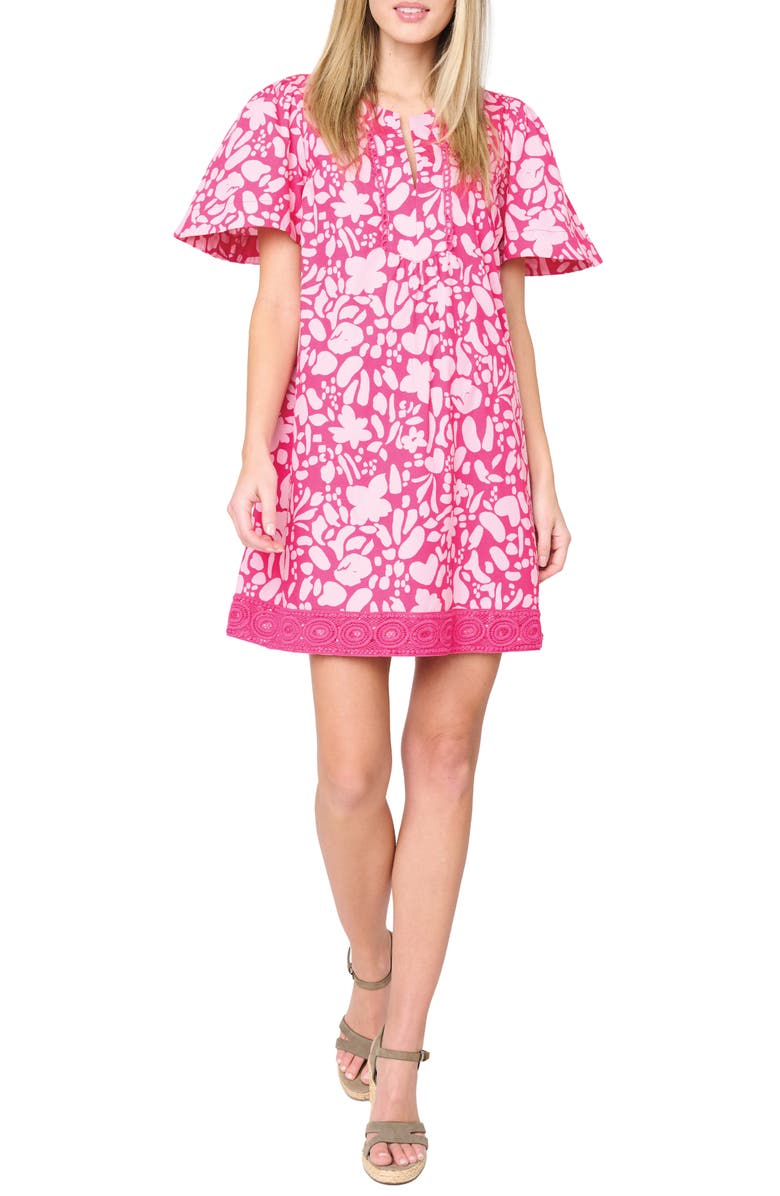 GIBSONLOOK Lace Trim Floral Cabana Dress, Main, color, Pink Potager Print