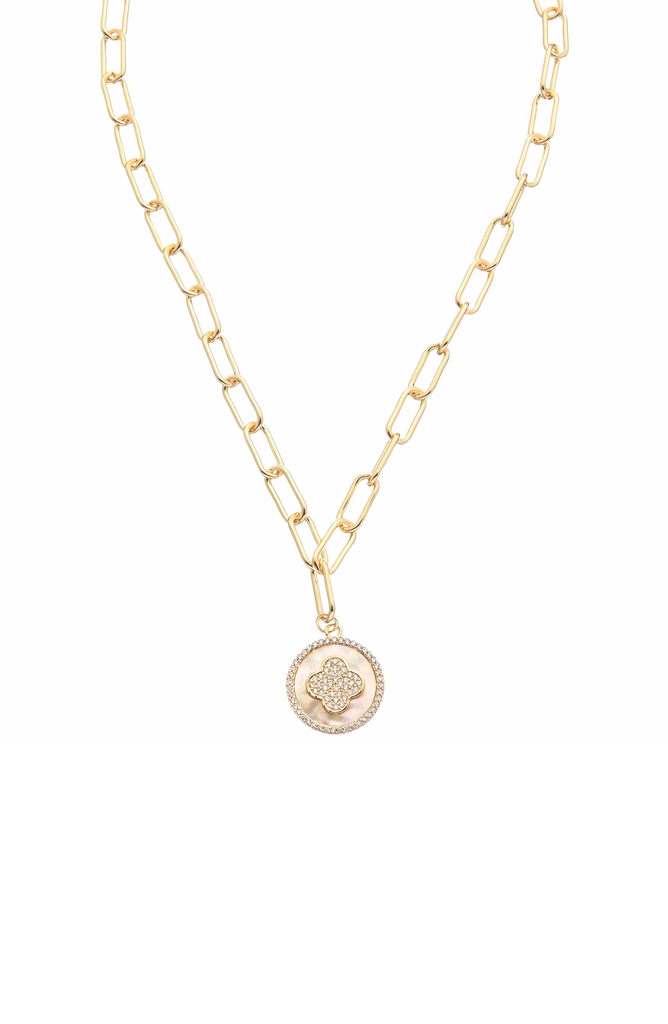 Cubic Zirconia & Mother-of-Pearl Quatrefoil Pendant Necklace