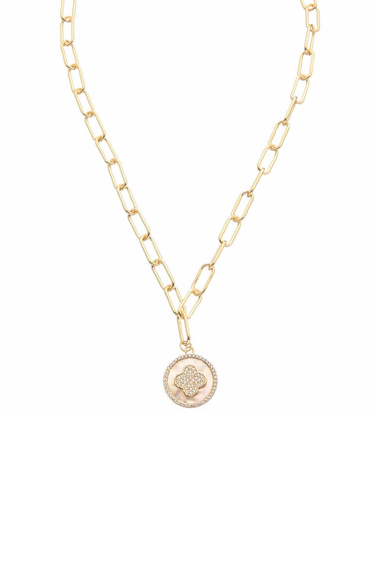 Cubic Zirconia & Mother-of-Pearl Quatrefoil Pendant Necklace, Main, color, YELLOW