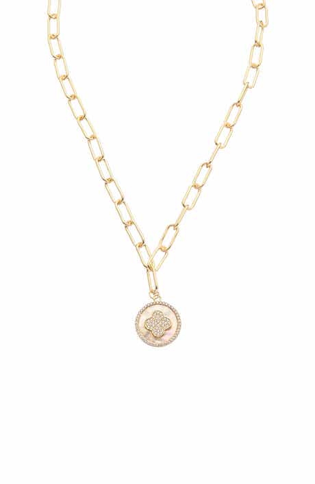 Cubic Zirconia & Mother-of-Pearl Quatrefoil Pendant Necklace