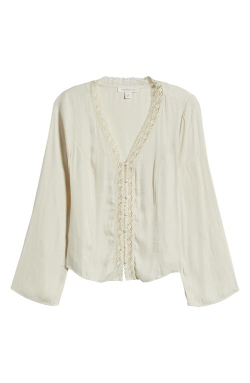 Treasure & Bond Lace Trim Satin Button-up Shirt In Ivory Dove