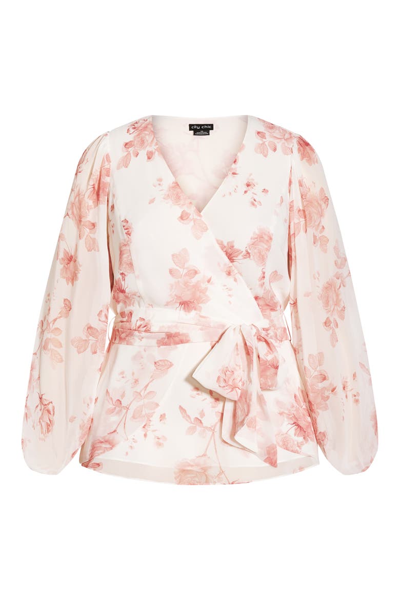 Rosie Floral Faux Wrap Top, Alternate, color, PINK DELICATE ROSE