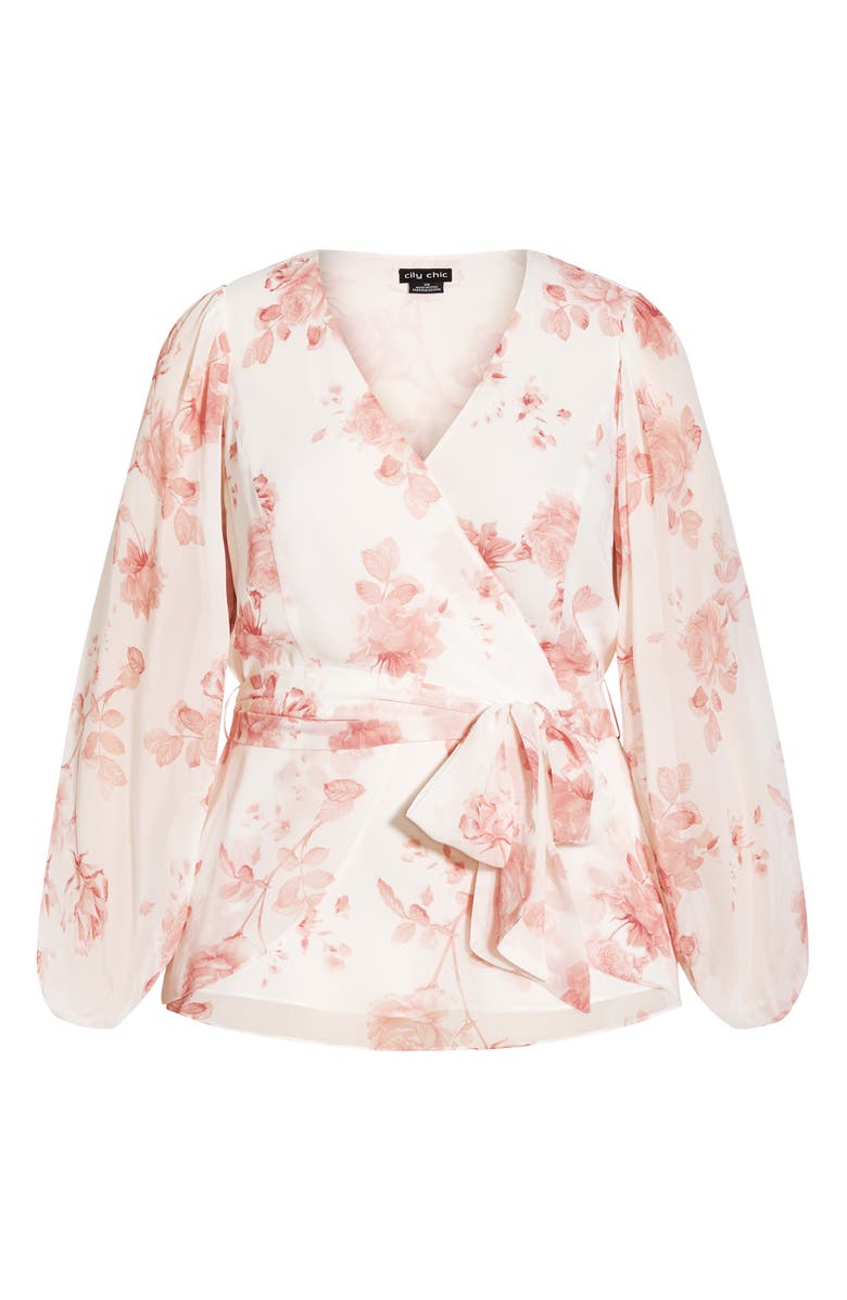 City Chic Rosie Floral Faux Wrap Top, Alternate, color,