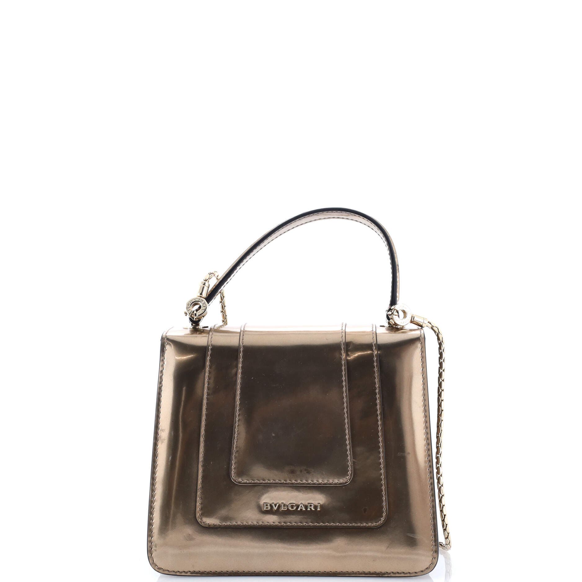Serpenti Top Handle Bag Patent Small, Alternate, color, Metallic Silver