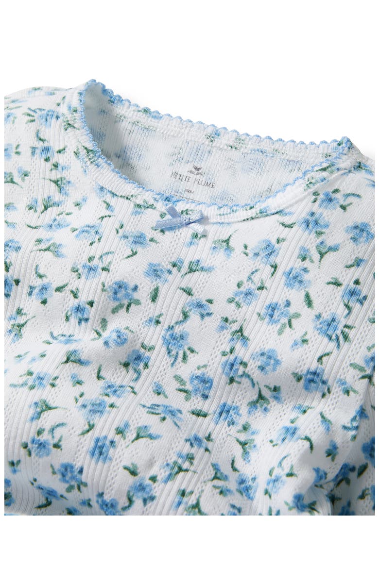 Blue Floral Pointelle Fitted Two-Piece Pajama Set, Alternate, color, BLUE
