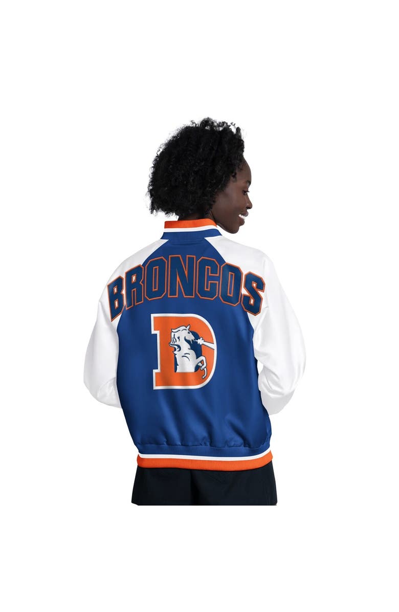 STARTER Women's Starter  Blue/White Denver Broncos Raglan Blitz Full-Snap Varsity Jacket, Alternate, color, Blue