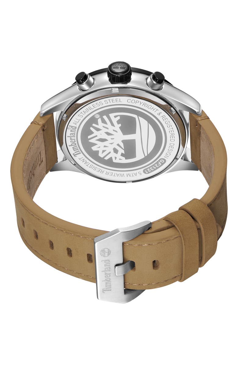 Timberland Tidemark Leather Strap Multifunction Watch, 46mm, Alternate, color, Camel