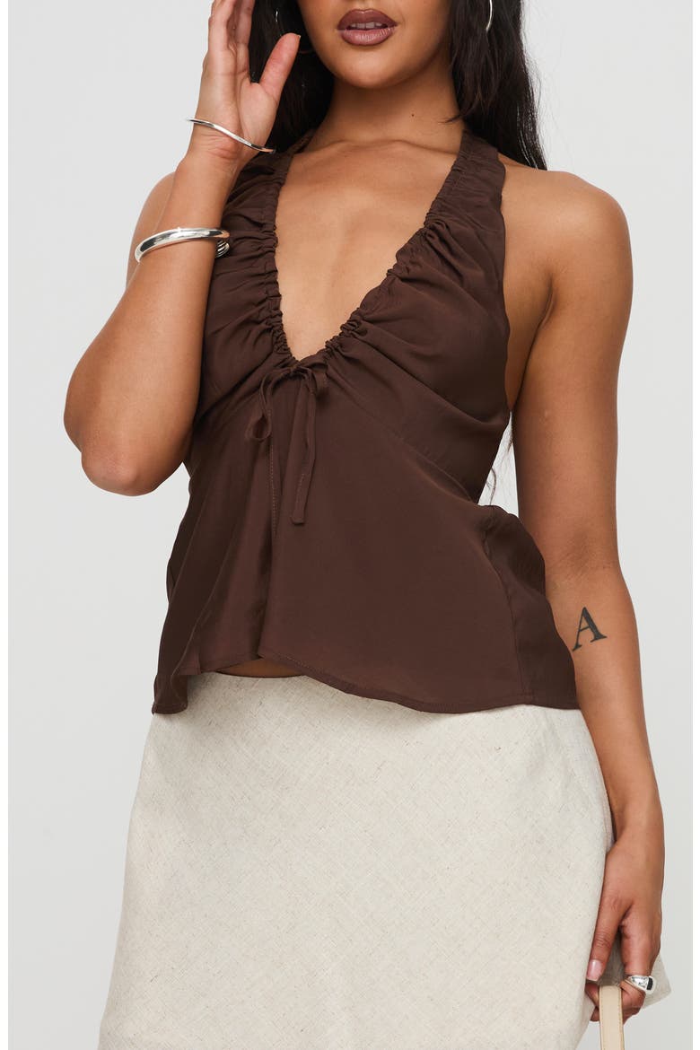 Gadot Ruched Halter Top, Main, color, BROWN