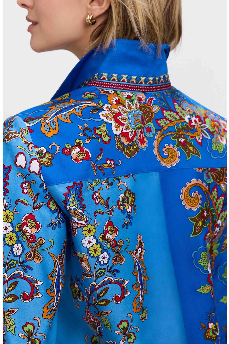 Margaret Floral Three-Quarter Sleeve Cotton Button-Up Shirt, Alternate, color, BLUE MULTI