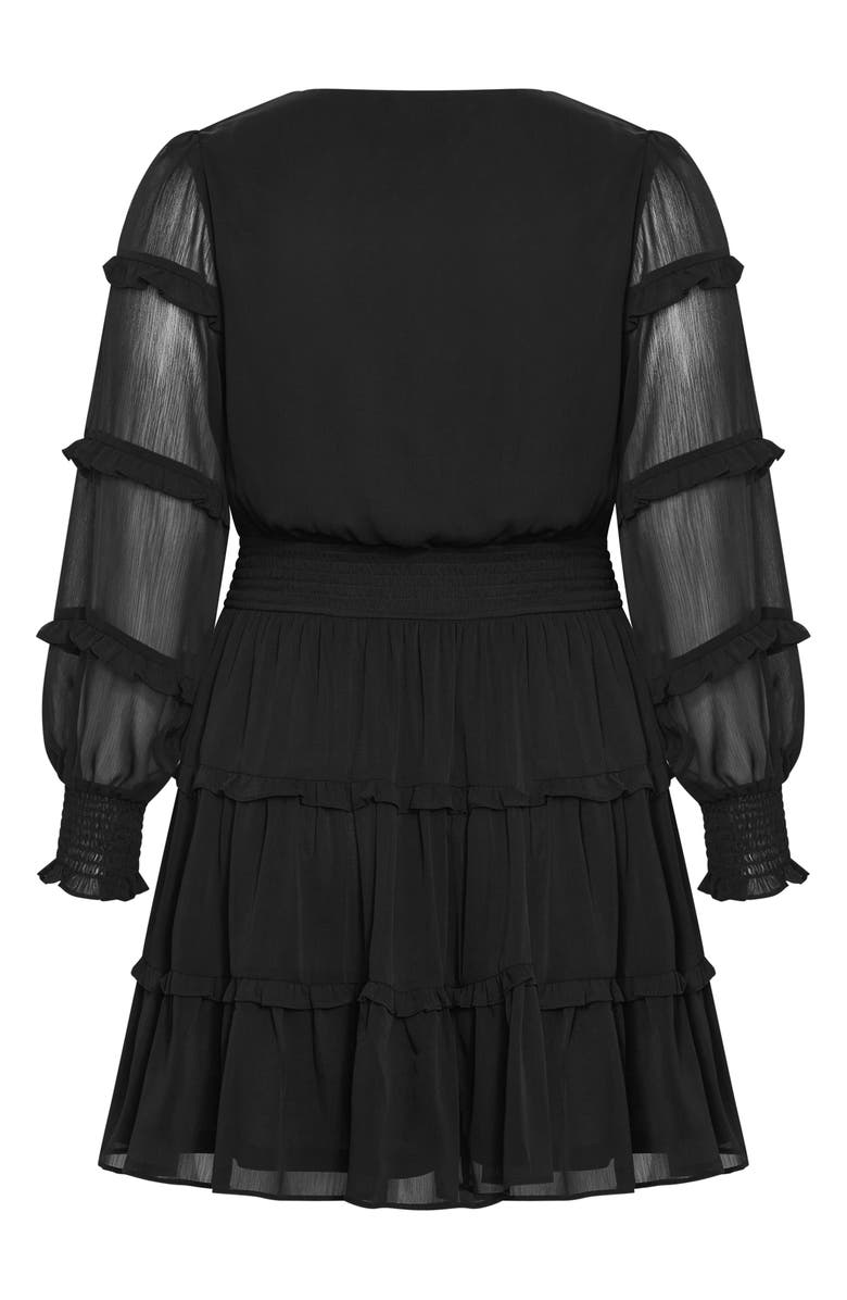 City Chic Daisy June Tiered Long Sleeve Dress, Alternate, color, Black