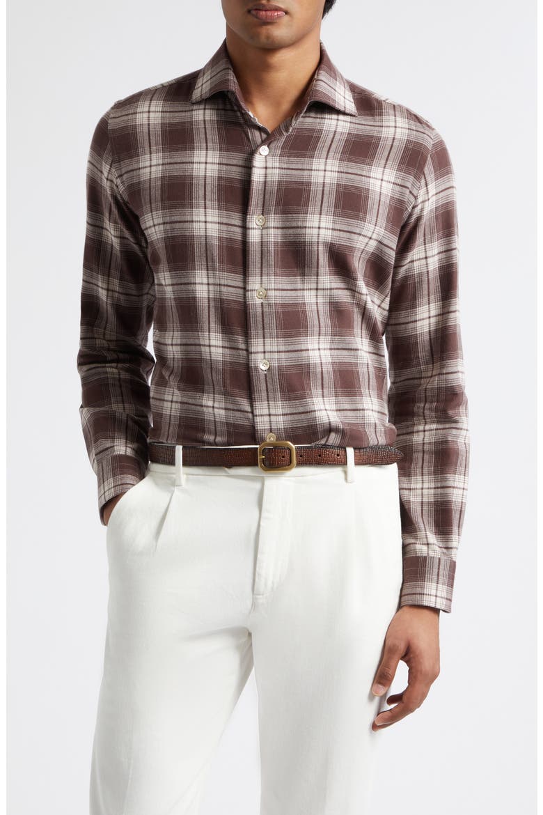 Dandy Plaid Button-Up Shirt, Main, color, 05 BROWN
