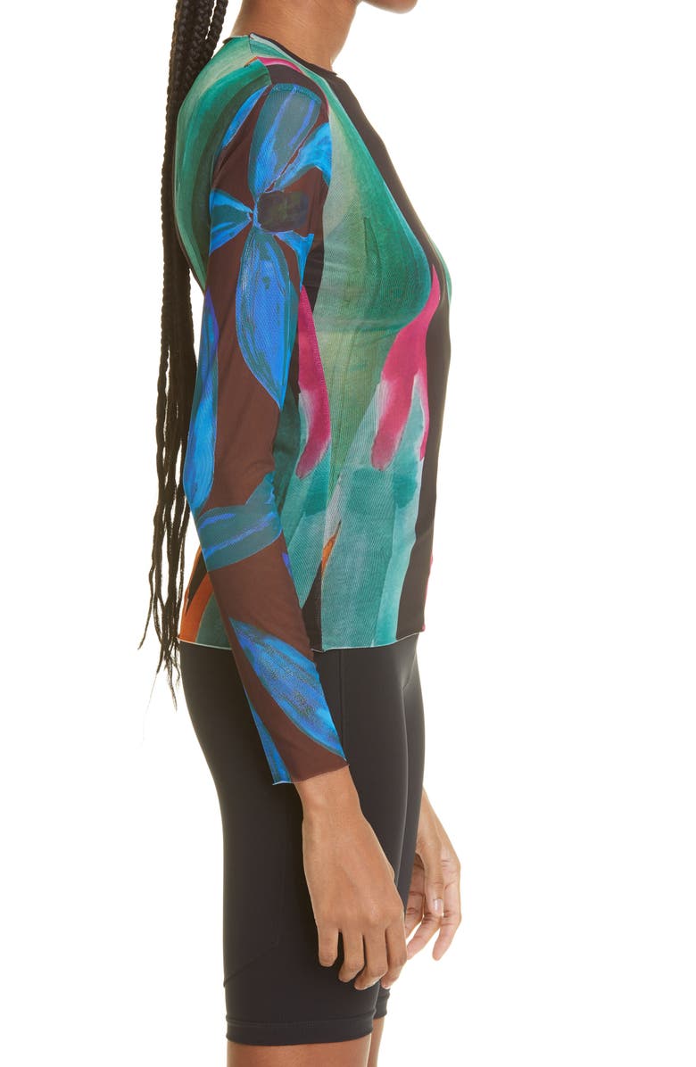 Louisa Ballou Combo Print Long Sleeve Mesh Cover-Up Top, Alternate, color,