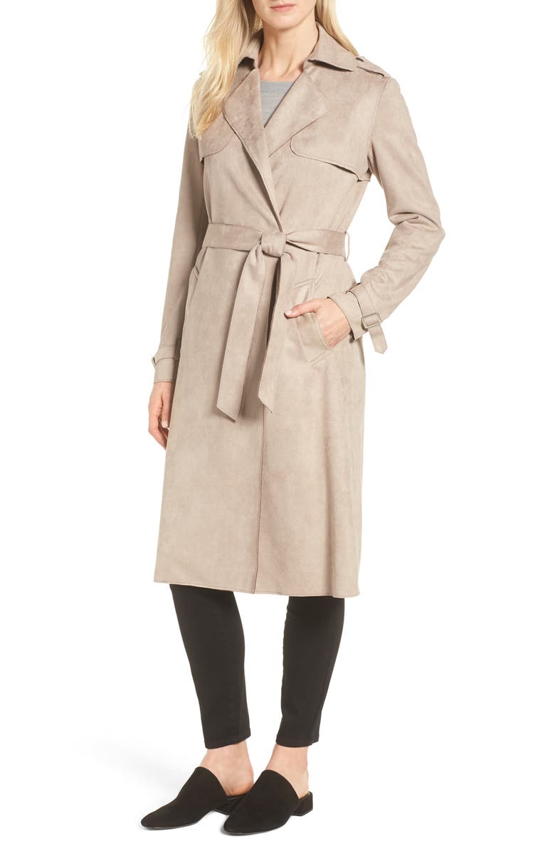 Tahari Mel Faux Suede Trench Coat, Main, color,
