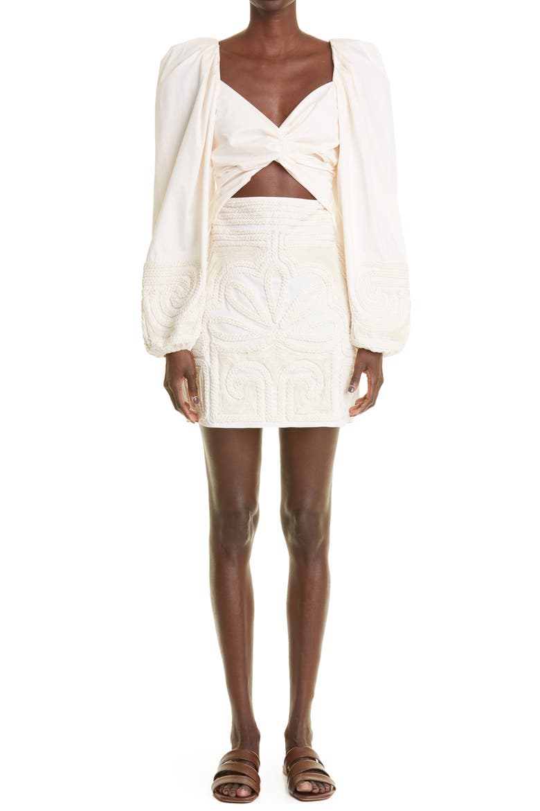 Tropical Mantra Long Sleeve Cutout Minidress, Main, color, ECRU