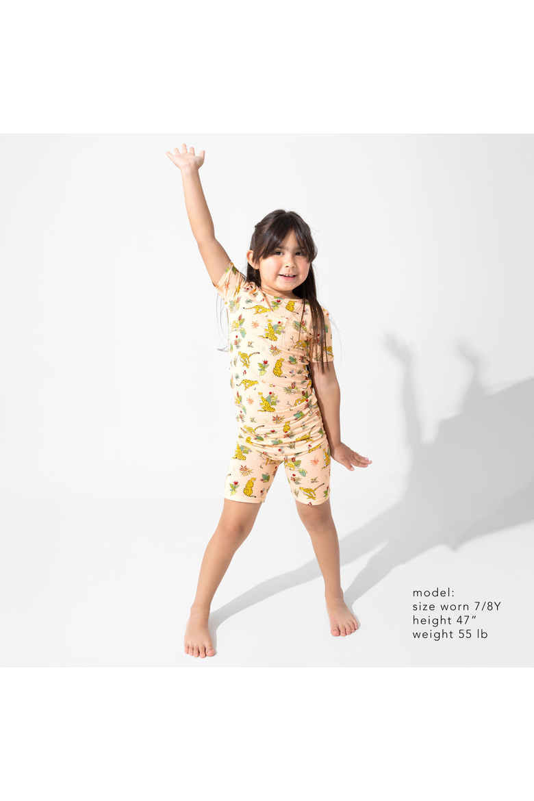Pounce In Paradise Cheetah Kids 2-Piece Short Sleeve & Shorts Pajama Set, Alternate, color, Pounce In Paradise Cheetah