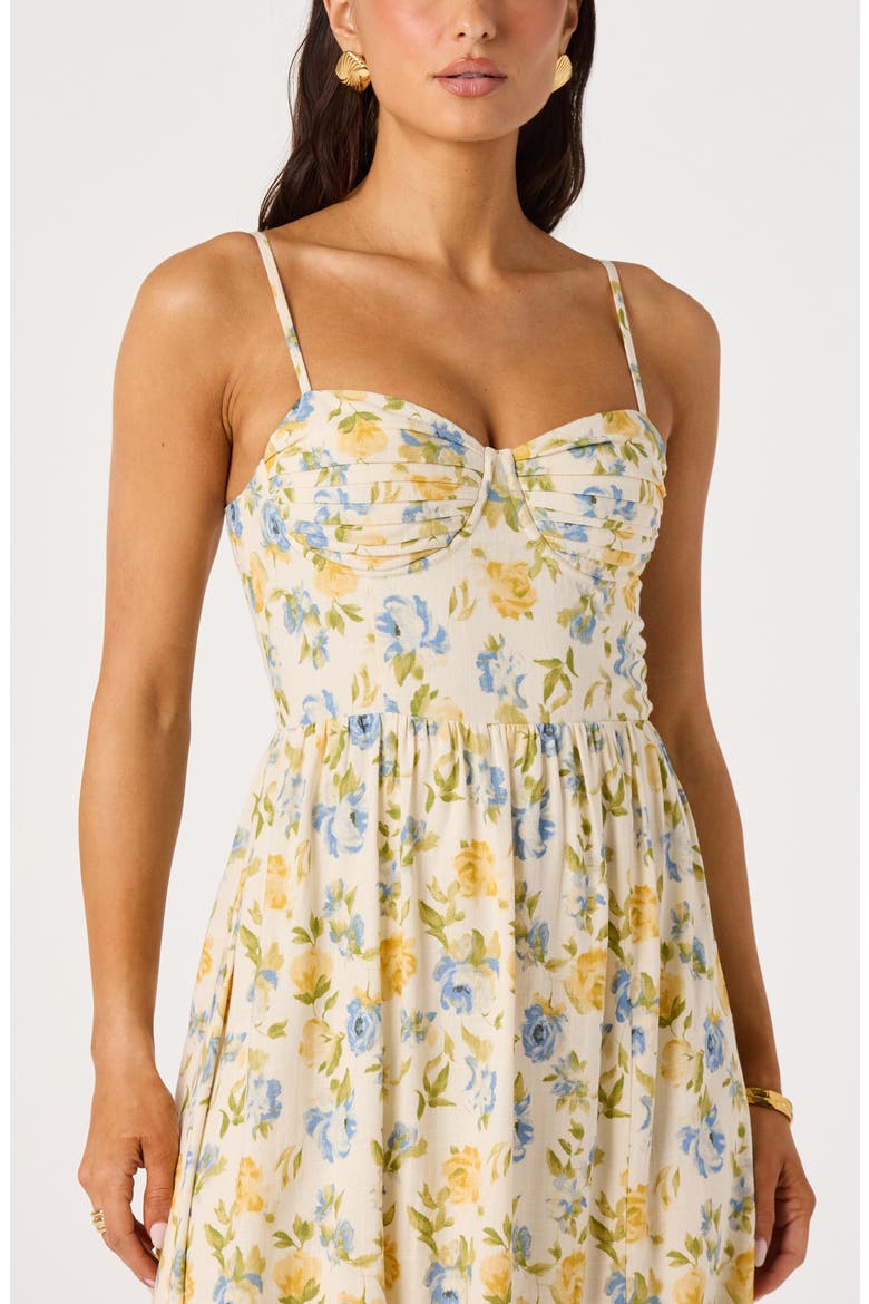 Floral Pleated Bust Fit & Flare Sundress, Alternate, color, IVORY BLUE MULTI FLORAL