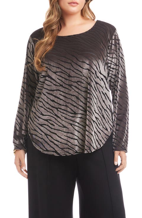 Zebra Stripe Velvet Burnout Shirttail Top (Plus)