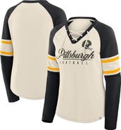 FANATICS Women's Fanatics Cream/Black Pittsburgh Steelers Hometown Gridiron Hero Raglan Lace-Up V-Neck Long Sleeve T-Shirt