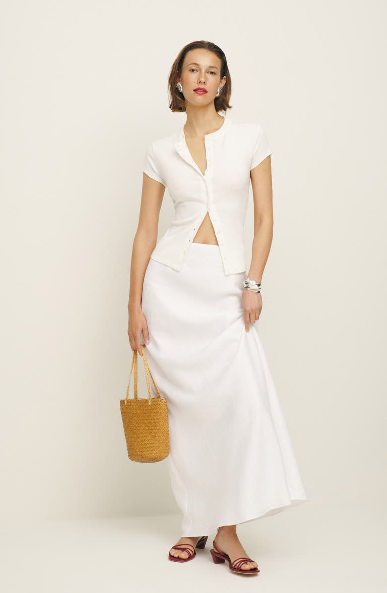 Reformation Raelynn Button Front Organic Cotton Knit Top, Alternate, color, Bleach