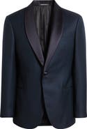 Emporio Armani Navy Shawl Collar Geometric Jacquard Virgin Wool Tuxedo Jacket