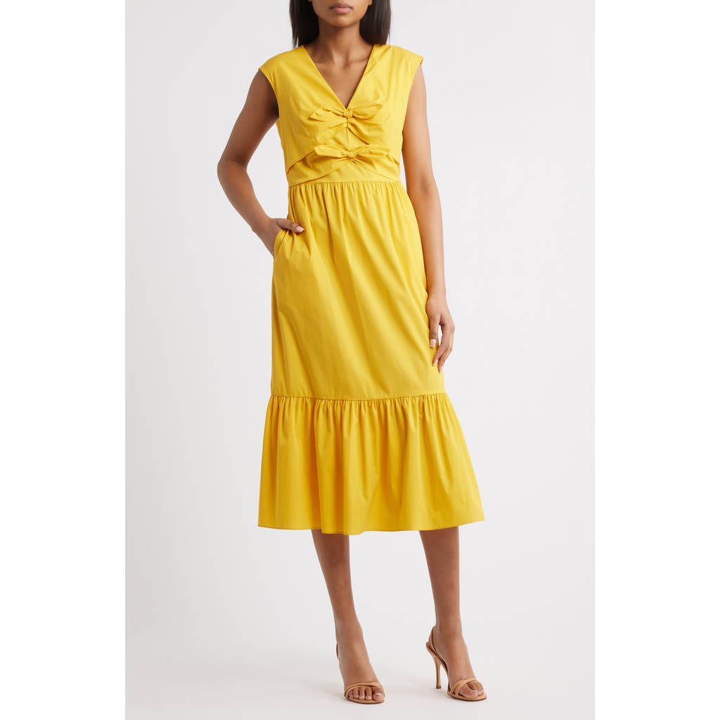 Anne Klein Bow Front Modern Midi Dress In Yellow