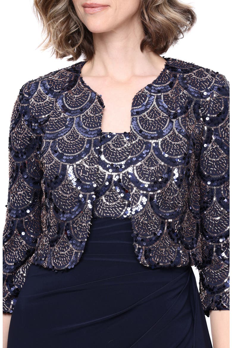 Matte Jersey Two-Piece Gown with Bolero Jacket, Alternate, color, NAVY