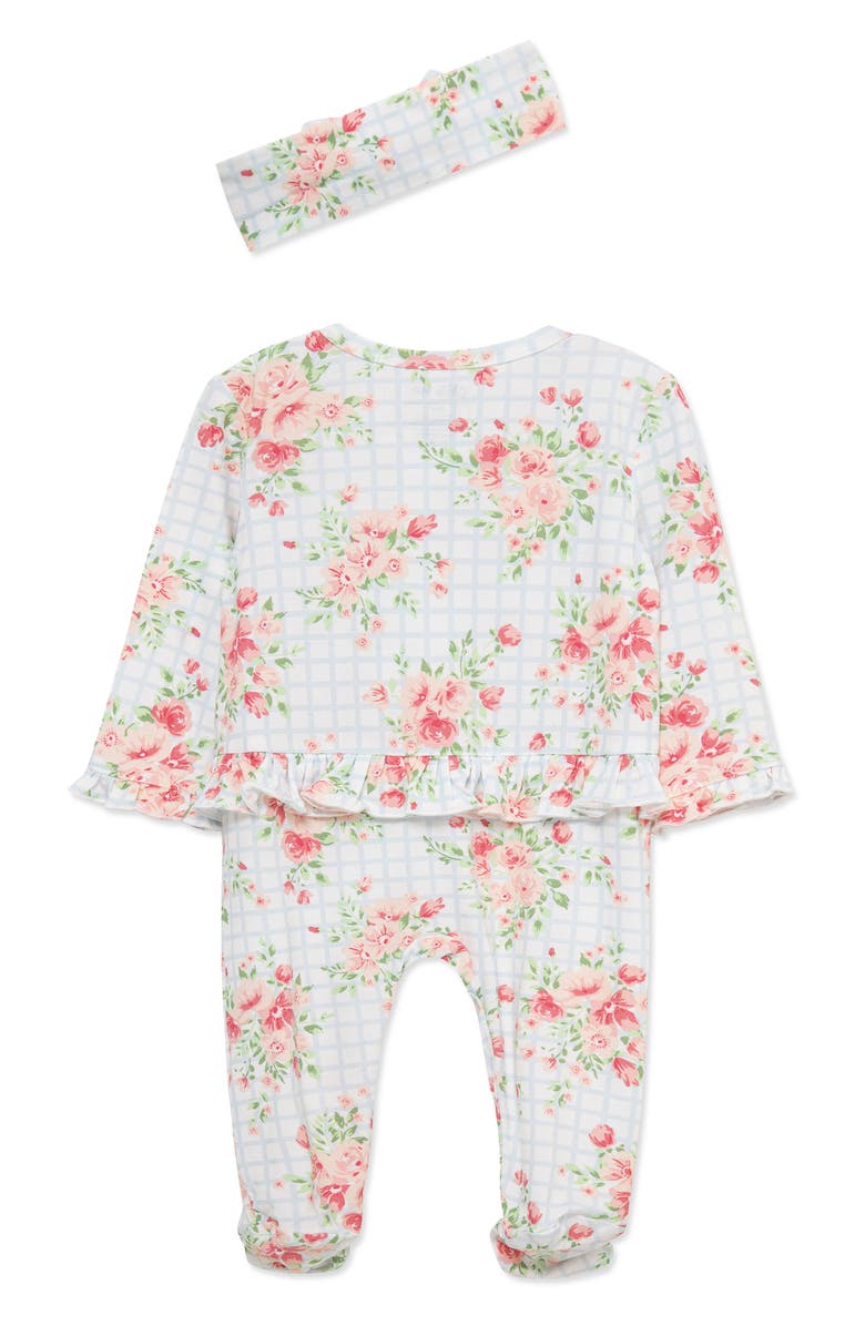 Little Me Rose Check Footie & Headband Set, Alternate, color, Floral