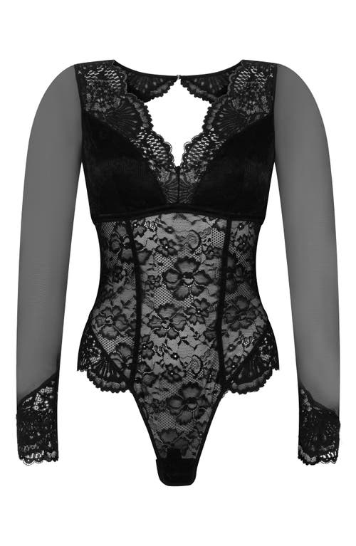 Hunkemoller Hunkemöller Essie Long Sleeve Mesh & Lace Teddy In Black