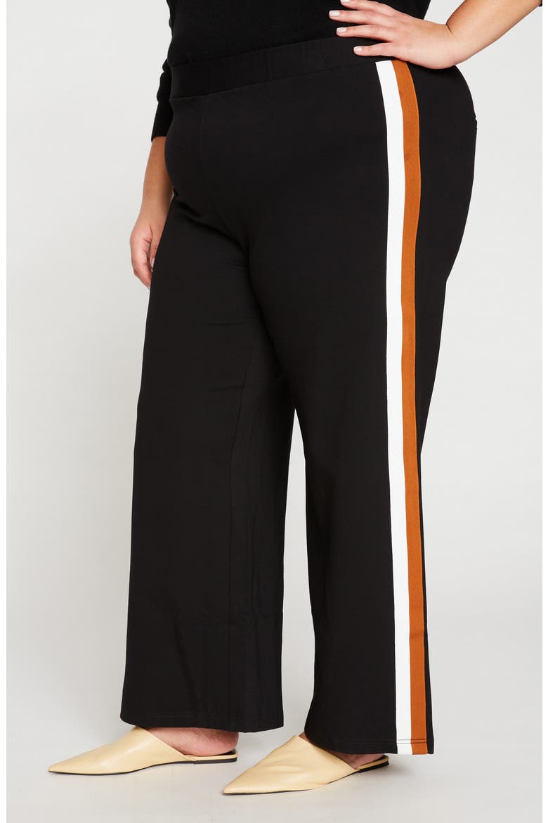 Stephanie Ponte Wide Leg Pants, Alternate, color, BLK + OCHRE/WHT STRP