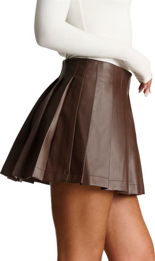 Pleated Faux Leather A-Line Miniskirt