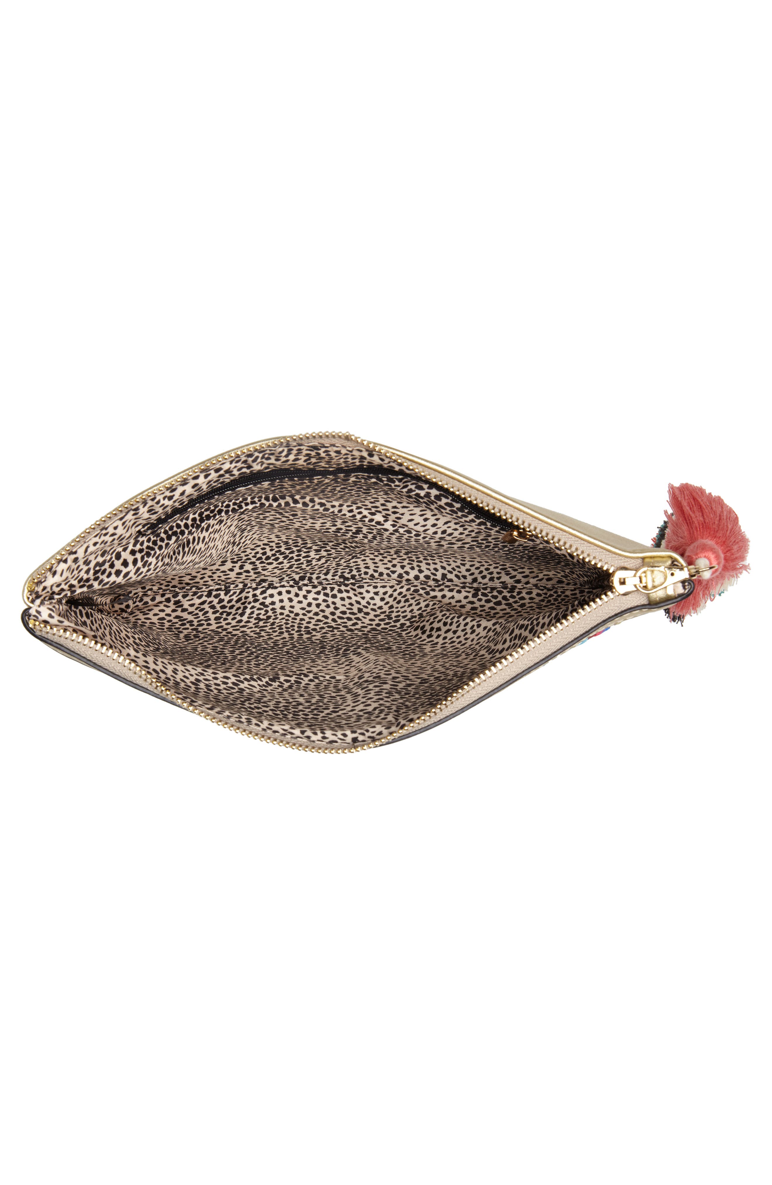 Joanne Embroidered Tassel Clutch, Alternate, color, GOLD