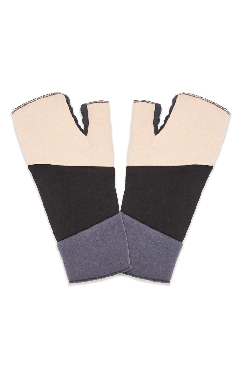 Feelgoodz Women
s Artisan Crafted Fleece Lined Color Block Fingerless Gloves, Main, color, Sesame