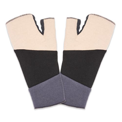 Feelgoodz Artisan Crafted Fleece Lined Color Block Fingerless Gloves In Brown