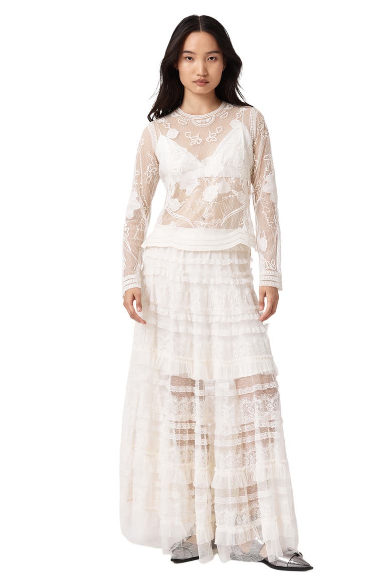 Arlea Embroidered Sheer Mesh Top, Alternate, color, VINTAGE WHITE