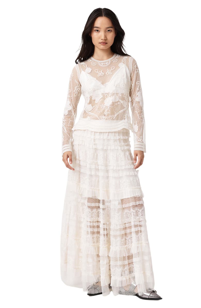 AllSaints Arlea Embroidered Sheer Mesh Top, Alternate, color, Vintage White