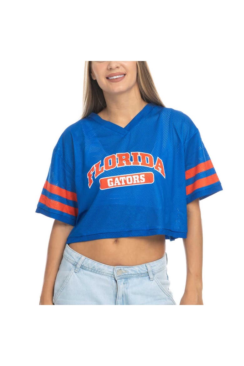 Women's ZooZatz Royal Florida Gators Mesh Cropped V-Neck T-Shirt, Alternate, color, Royal