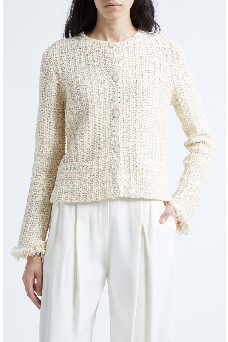 Fringe Cotton Blend Cardigan, Main, color, IVORY