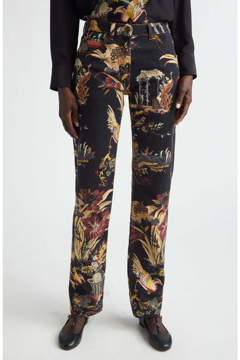 Floral Stretch Jeans, Main, color, BLACK