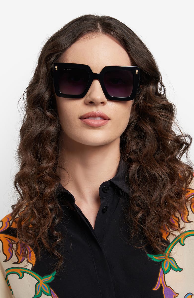 Etro 52mm Square Sunglasses, Alternate, color, Black/ Dark Grey Sf