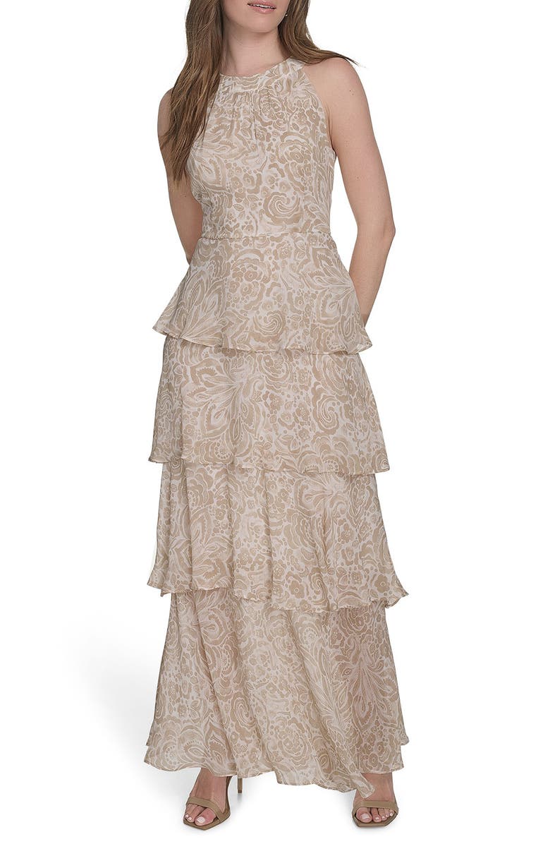 Tommy Hilfiger Floral Halter Neck Tiered Chiffon Maxi Dress, Alternate, color,